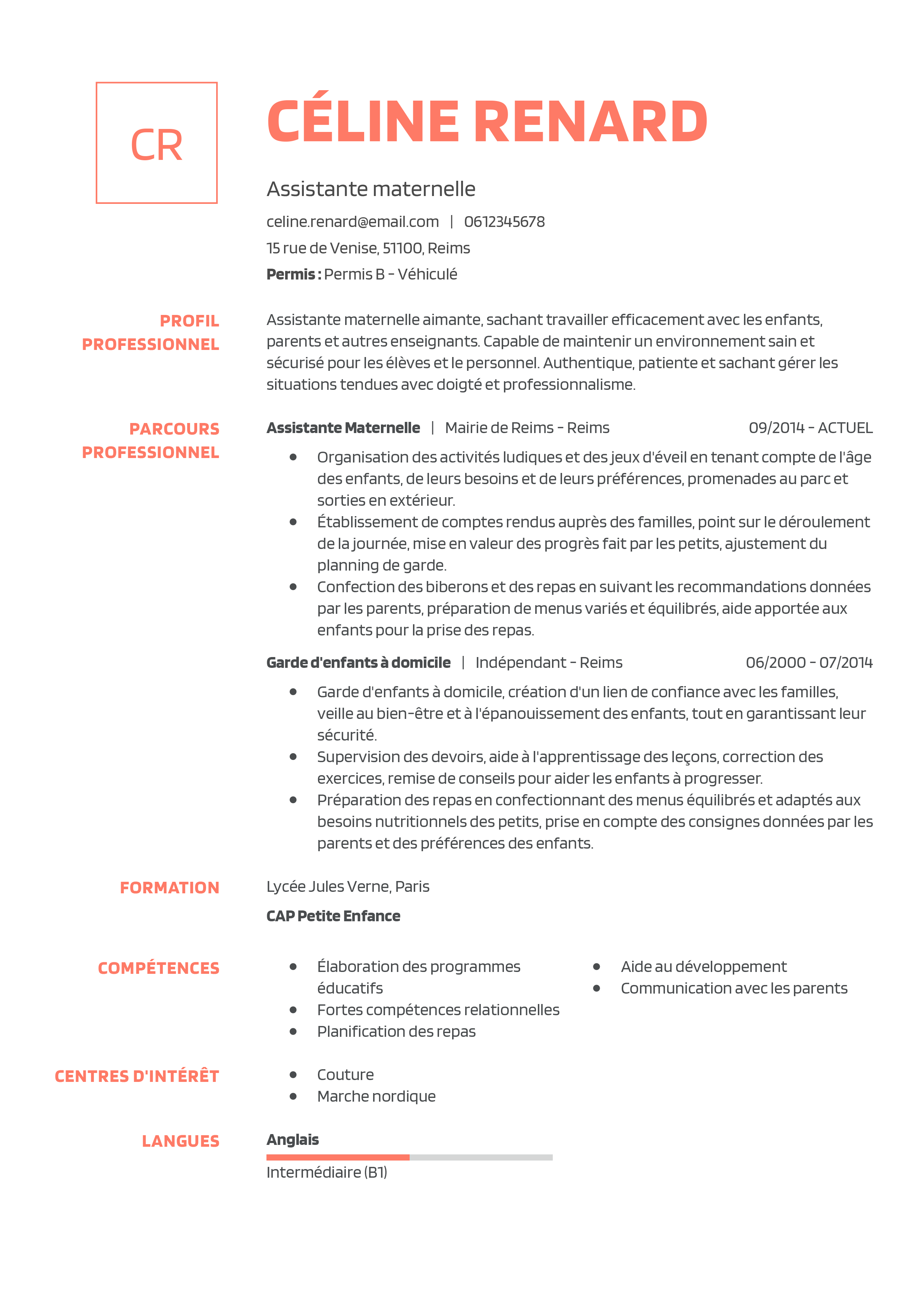 exemple CV commis de cuisine sans photo avec colonne latérale bleu foncé