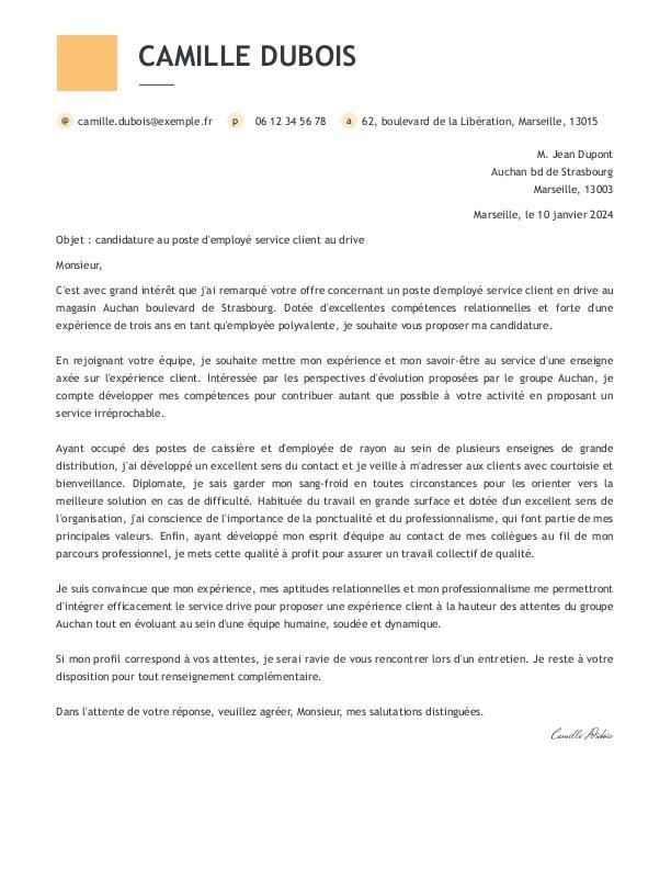 Exemples de lettre de motivation pour Auchan | monCVParfait