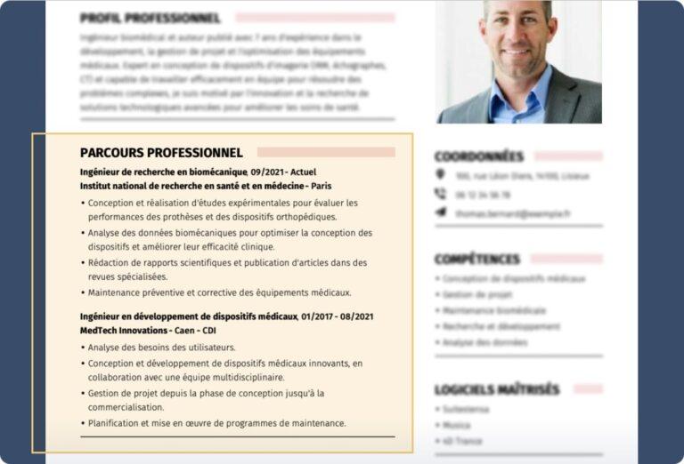 zoom sur la rubrique “expérience” pour illustrer comment rediger un cv convaincant