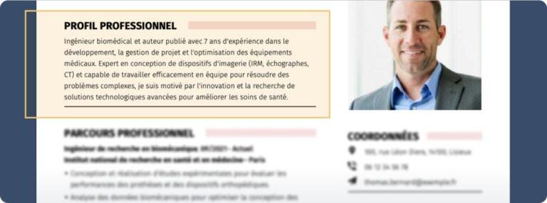 zoom sur la phrase d’accroche pour montrer comment faire son cv